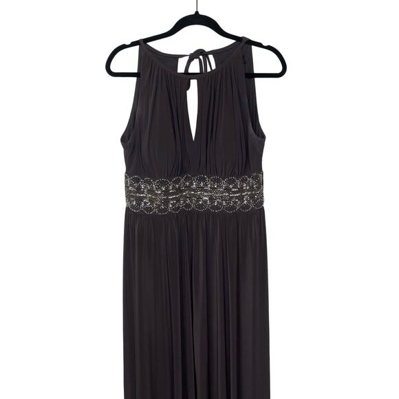 R&M‎ Richards Sleeveless Halter Neck Gown Dress Prom Bridesmaid Beaded Brown 10 - Picture 1 of 14